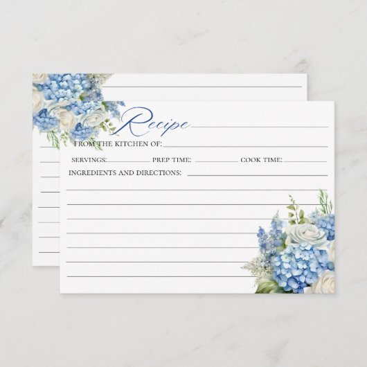 Elegant Blue Hydrangea Vrijgezellenfeest Recept Ka Kaart (Voorkant / Achterkant)