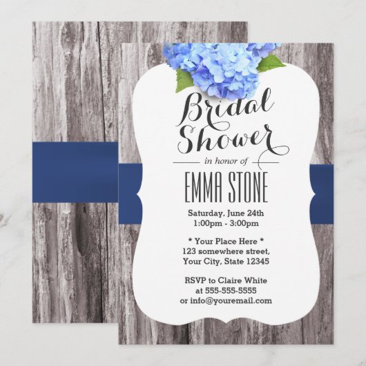 Elegant Blue Hydrangea  Vrijgezellenfeest van hout Kaart (Voorkant / Achterkant)