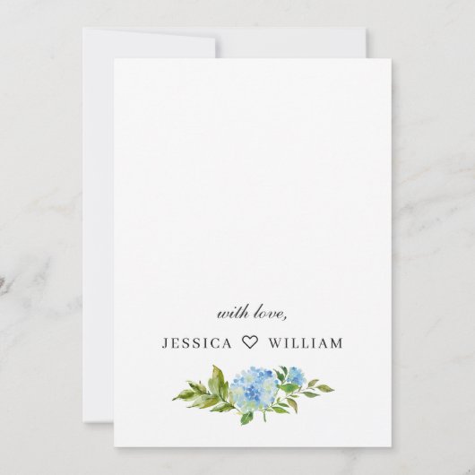 Elegant Blue Hydrangea Waterverf Bridal Luncheon Kaart (Achterkant)