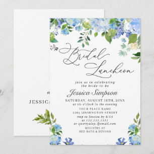Elegant Blue Hydrangea Waterverf Bridal Luncheon Kaart