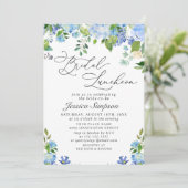 Elegant Blue Hydrangea Waterverf Bridal Luncheon Kaart (Staand voorkant)