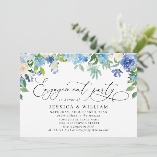 Elegant Blue Hydrangea Waterverf ENGAGTY Kaart (Staand voorkant)