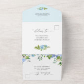 Elegant Blue Hydrangea Waterverf Greenery Wedding All In One Uitnodiging (Buitenkant)