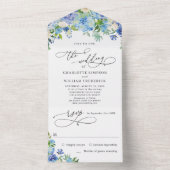 Elegant Blue Hydrangea Waterverf Greenery Wedding All In One Uitnodiging (Binnen)