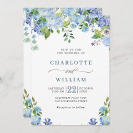 Elegant Blue Hydrangea Waterverf Greenery Wedding Kaart