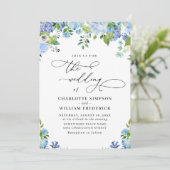Elegant Blue Hydrangea Waterverf Greenery Wedding Kaart (Staand voorkant)