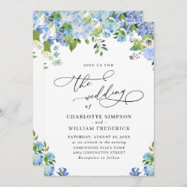 Elegant Blue Hydrangea Waterverf Greenery Wedding Kaart