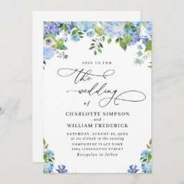 Elegant Blue Hydrangea Waterverf Greenery Wedding Kaart