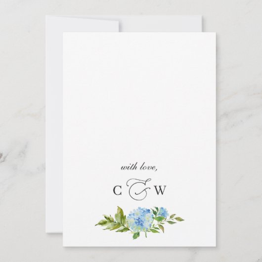 Elegant Blue Hydrangea Waterverf REHEARSAL DINNER Kaart (Achterkant)