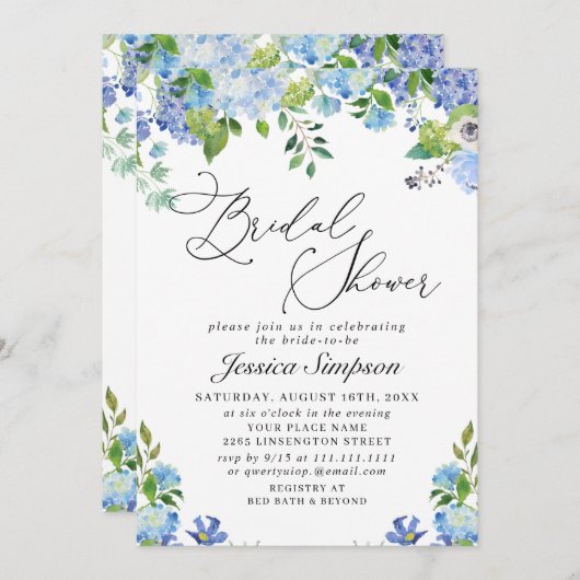 Elegant Blue Hydrangea Waterverf Vrijgezellenfeest Kaart (Voorkant / Achterkant)