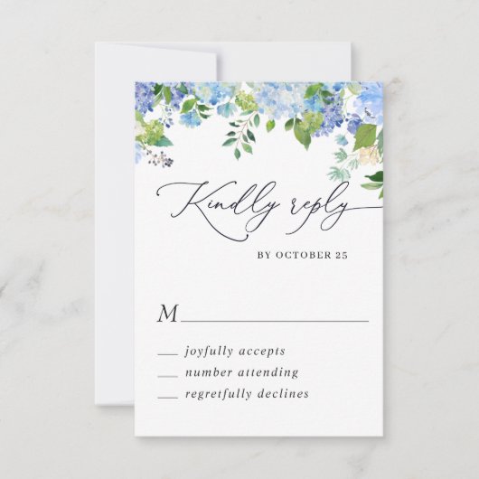 Elegant Blue Hydrangea Waterverf Wedding RSVP Kaartje (Voorkant)