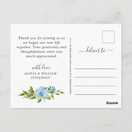 Elegant Blue Hydrangea Weddenschap Foto bedankt Briefkaart (Achterkant)
