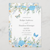 Elegant Blue Hydrangea Wedding Invitation Kaart (Voorkant / Achterkant)