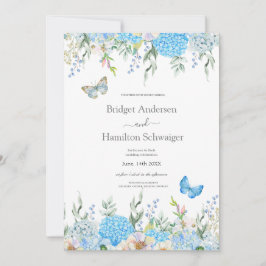 Elegant Blue Hydrangea Wedding Invitation Kaart