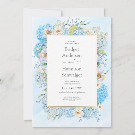 Elegant Blue Hydrangea Wedding Invitation Save The Date (Voorkant)