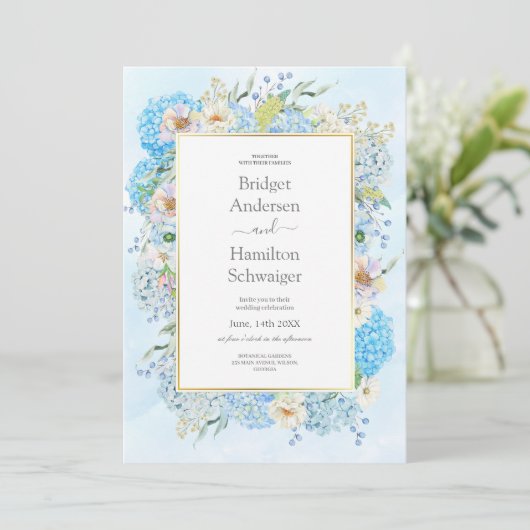 Elegant Blue Hydrangea Wedding Invitation Save The Date (Staand voorkant)