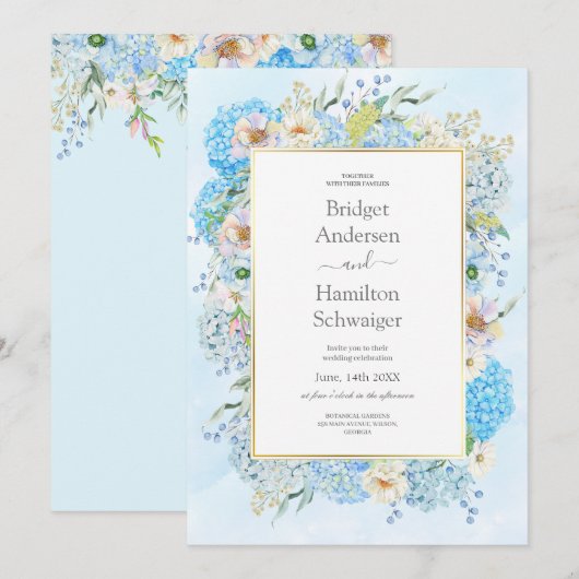 Elegant Blue Hydrangea Wedding Invitation Save The Date (Voorkant / Achterkant)