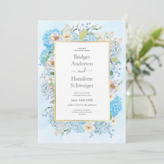 Elegant Blue Hydrangea Wedding Invitation Save The Date