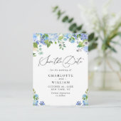 Elegant Blue Hydrangea Wedding QR Save the Date Briefkaart (Staand voorkant)