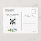 Elegant Blue Hydrangea Wedding QR Save the Date Briefkaart (Achterkant)
