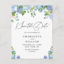 Elegant Blue Hydrangea Wedding QR Save the Date
