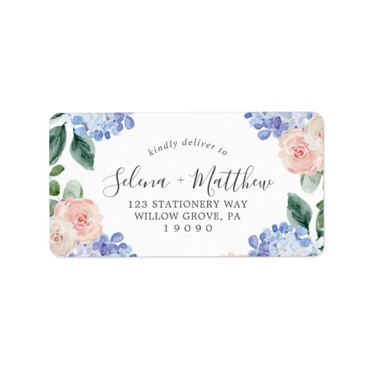 Elegant Blue Hydrangea Wedding RSVP Adresetiketten Etiket (Voorkant)