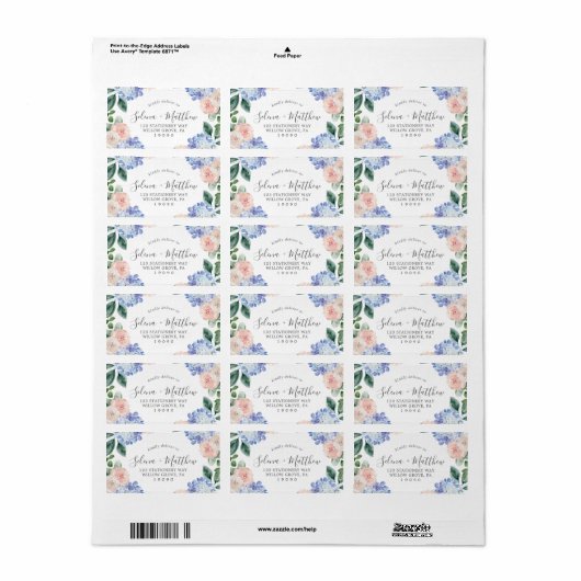 Elegant Blue Hydrangea Wedding RSVP Adresetiketten Etiket (Full Sheet)