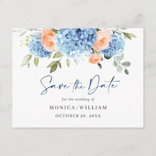 Elegant Blue Hydrangea Wedding Save the Date Briefkaart