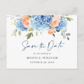 Elegant Blue Hydrangea Wedding Save the Date Briefkaart (Voorkant)