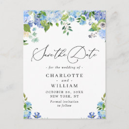 Elegant Blue Hydrangea Wedding Save the Date Briefkaart