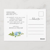 Elegant Blue Hydrangea Wedding Save the Date Briefkaart (Achterkant)