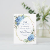 Elegant Blue Hydrangea Wedding Save the Date Briefkaart (Staand voorkant)