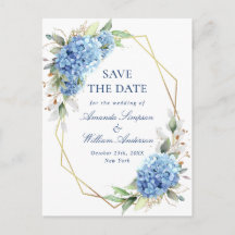 Elegant Blue Hydrangea Wedding Save the Date