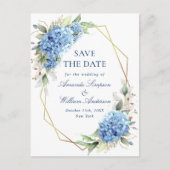Elegant Blue Hydrangea Wedding Save the Date Briefkaart (Voorkant)