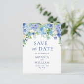 Elegant Blue Hydrangea Wedding Save the Date Briefkaart (Staand voorkant)