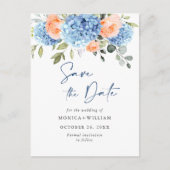 Elegant Blue Hydrangea Wedding Save the Date Briefkaart (Voorkant)