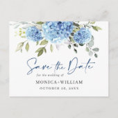 Elegant Blue Hydrangea Wedding Save the Date Briefkaart (Voorkant)