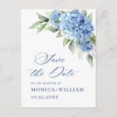 Elegant Blue Hydrangea Wedding Save the Date Briefkaart (Voorkant)