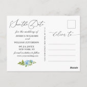 Elegant Blue Hydrangea Wedding Save the Date Briefkaart (Achterkant)