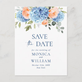 Elegant Blue Hydrangea Wedding Save the Date Briefkaart