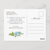 Elegant Blue Hydrangea Wedding Save the Date Briefkaart (Achterkant)