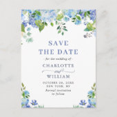 Elegant Blue Hydrangea Wedding Save the Date Briefkaart (Voorkant)