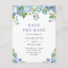 Elegant Blue Hydrangea Wedding Save the Date Briefkaart