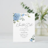 Elegant Blue Hydrangea Wedding Save the Date Briefkaart (Staand voorkant)