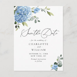 Elegant Blue Hydrangea Wedding Save the Date Briefkaart
