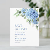 Elegant Blue Hydrangea Wedding Save the Date Briefkaart