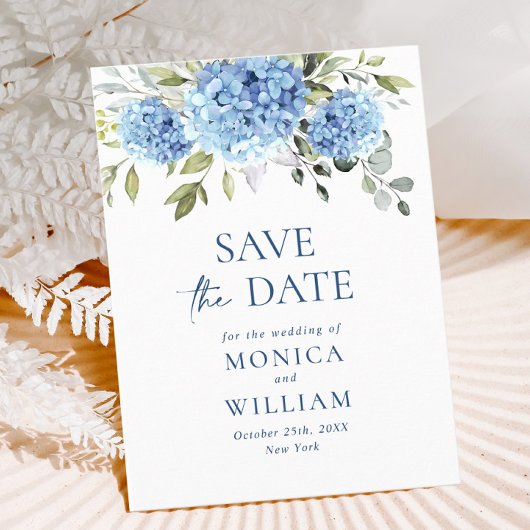 Elegant Blue Hydrangea Wedding Save the Date Briefkaart