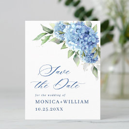 Elegant Blue Hydrangea Wedding Save the Date Briefkaart