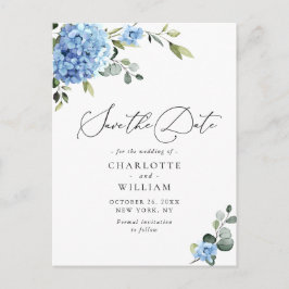 Elegant Blue Hydrangea Wedding Save the Date Briefkaart