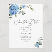 Elegant Blue Hydrangea Wedding Save the Date Briefkaart (Voorkant)
